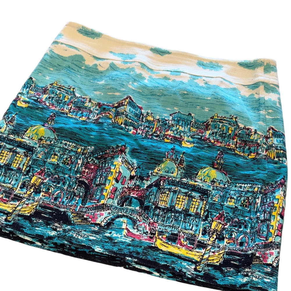 Talbots Petites 14P Scenic Print Skirt Venice Italy Harbor Mini Skirt